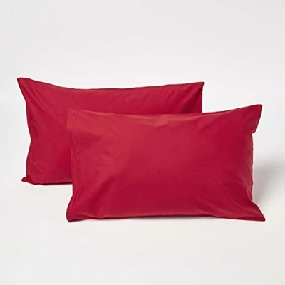 Image of HOMESCAPES Red Kid’s Pillowcases 60 x 40 cm 2 Pack 100% Egyptian Cotton Percale Soft Hypoallergenic Children’s Pillow Cases with Envelope Close Breathable Easy Care 200 TC 400 Thread Count Equiv