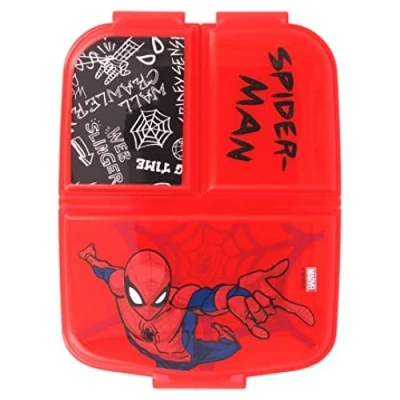 Image of OM SUPPLIES Spiderman Reusable Sandwich Lunch Box 3 Multi Compartment Kids Children School Includes Keychain (Spiderman)