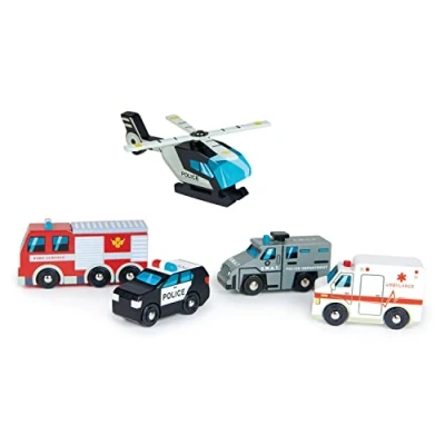 Image of Tender Leaf Toys Encourage Social Development Car &amp; Garage Set (Emergency Vehicles)