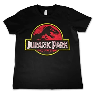 Image of Jurassic Park Officially Licensed Distressed Logo Unisex Kids T Shirt Black 5/6 Years