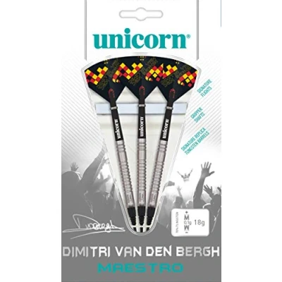Image of Unicorn Darts Set, Maestro 90% Tungsten Dimitri Van den Bergh Soft Tip, Black/Red/Orange, 18 g