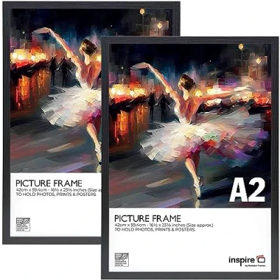 Image of Inspire By Hampton OXFORD A2 (42x59cm) Black Picture Photo Frame Plexi (Non Glass) 2 Pack IBHOXFA2NGPK2