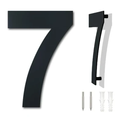 Image of Brushed Modern House Number 6 Inch 152mm Height Black, Made of Solid 304 Stainless Steel, Floating Appearance and Easy to Install (Number 7 Seven)