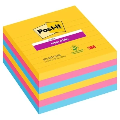 Image of Post it Super Sticky Notes, Carnival Colour Collection, lined, 101 mm x mm, 90 Sheets/Pad, 6 Pads/Pack