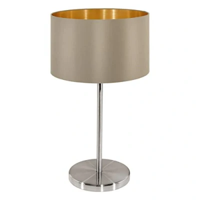 Image of EGLO Bedside lamp Maserlo 1, Side Table Light Made of Nickel matt Steel and Fabric in Taupe Gold, Living Room Lighting with Switch, E27 Socket