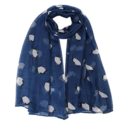 Image of London Scarfs Penguin Print Women&#039;s Scarf Oversized (Navy Blue)
