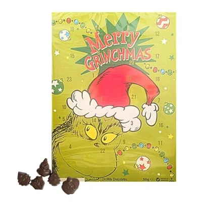 Image of Christmas Chocolate Grinch Advent Calendar Merry Grinchmas 50g Countdown 2023 with Topline Card. Milk for Girls, Secret Santa Gifts Boys, Green