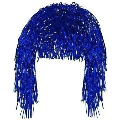 Image of Shiny Metallic Foil Tinsel Wig Adult Fancy Dress Costume Accessory (Blue)