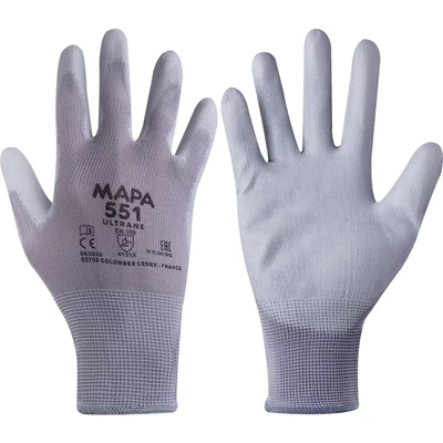 Image of MAPA Professional Ultrane 551 PU Workman Gloves, Mechanics, Work Site, Builders, DIY, Construction, Grey Size 6 (XS) (1 Pair) Lightweight Protective Safety Gloves