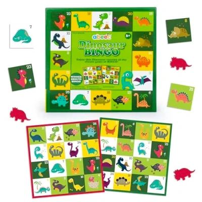 Image of abeec Dinosaur Bingo Game for Children and Adults Includes Cards, Card Markers Call Out Cards Kids Set 5+