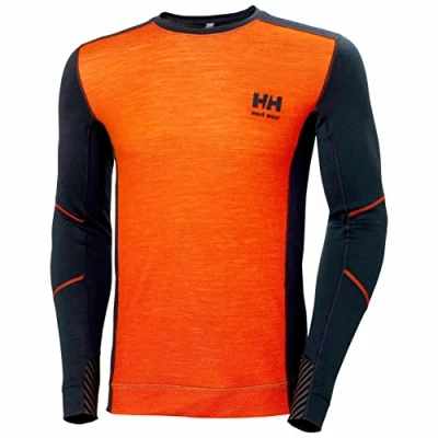 Image of Helly Hansen Workwear Men&#039;s HH LIFA Merino Crewneck, Navy/Dark Orange, Large