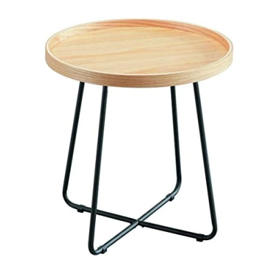 Image of ASPECT Sasha Wooden Tray/Round Side End Table (Oak Veneer/Black, 46 dia x 45 H cm)