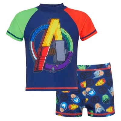 Image of Avengers 2 Piece Boys Swim Suit Logo, Hulk, Iron Man, Captain America, Thor 3 Yrs Blue