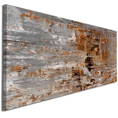 Image of Wallfillers Burnt Orange Grey Painting Living Room Canvas Wall Art Print Accessories 1415 Small 97x40cm