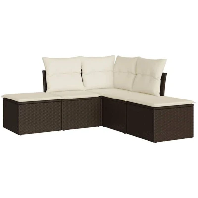 Image of vidaXL 5 Piece Garden Sofa Set with Cushions Brown Poly Rattan