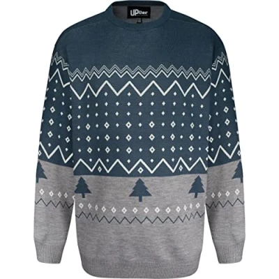 Image of Uptheir Mens Hawk Fair Isle Christmas Sweater Blue 4XL