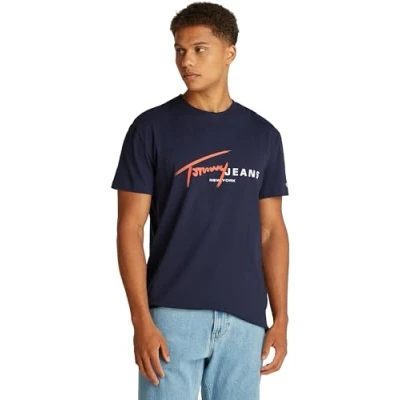 Image of Tommy Jeans TEE Print Tshirt, Men&#039;s, Size: 44, Dark night navy