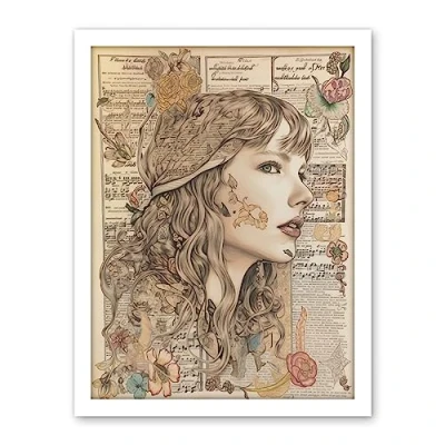 Image of Artery8 Upcycled Music Book Page Singer Portrait Illustration Artwork Framed Wall Art Print 18X24 Inch
