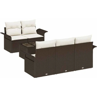 Image of vidaXL 6 Piece Garden Sofa Set with Cushions Brown Poly Rattan