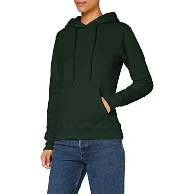 Image of Fruit of the Loom Women&#039;s Pull over Classic Hooded Sweatshirt Clasic, Green (Bottle Green), XS UK