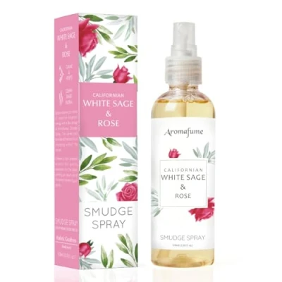 Image of White Sage &amp; Rose Smudge Spray by Aromafume 100ml/3.3 oz for Cleansing Negative Energy Protection Non Toxic Room Spiritual Cleansing, Smokeless Smudging
