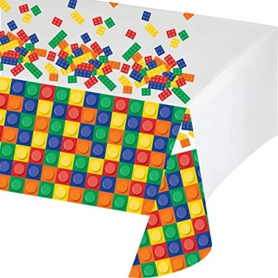 Image of Creative Converting 315252 Block Birthday Plastic Tablecover Multicolor, 54&quot; x 102&quot;