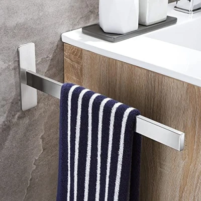 Image of OETAMS Towel Rail No Drilling 304 Stainless Steel Holder Bathroom Self Adhesive Bath Single Arm Brushed Silver 38 cm