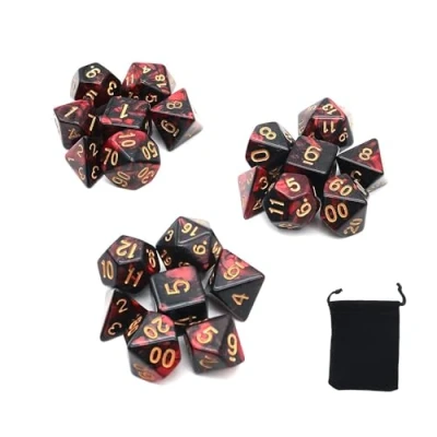 Image of DollaTek Polyhedral dice Set Table Games 3 Sets x 7 (21 Pieces) Die Series D20 D12 D10 D8 D6 D4 DND RPG MTG Double Colors One Piece (New Red and Black)