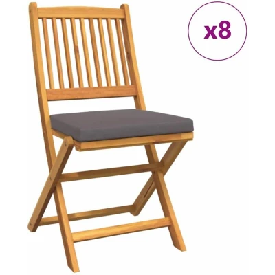 Image of vidaXL Folding Garden Chairs with Grey Cushion 8pcs Solid Acacia Wood