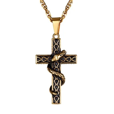 Image of PROSTEEL Gold Filled Cross Snake Punk Necklace Pendant for Men Jewelry