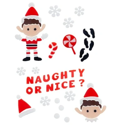 Image of Christmas Elf Gel Window Stickers Decoration Set of 2 Naughty or Nice 8521