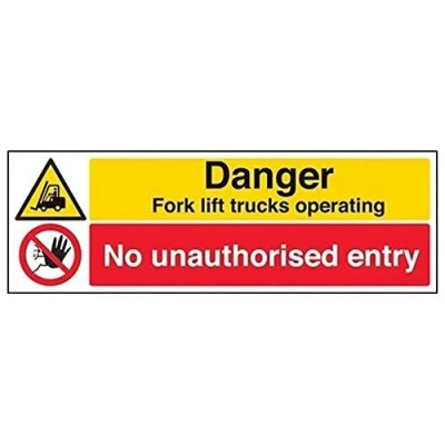 Image of V Safety Danger Fork Lift Trucks Operating No Unauthorised Entry Sign 450mm x 150mm 1mm Rigid Plastic