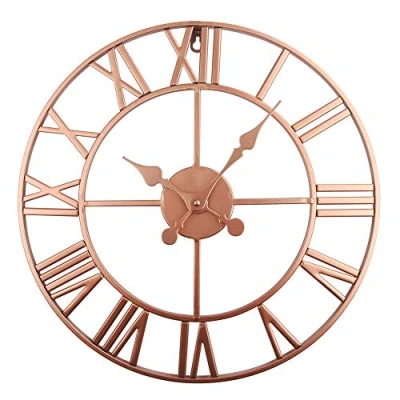 Image of Timelike Stunning Silent Skeleton Indoor/Garden Large Wall Clock Roman Numeral Open Face Metal Round Iron