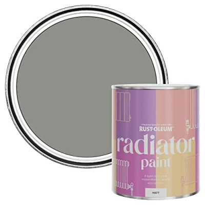 Image of Rust Oleum Grey Heat Resistant Radiator Paint in Matt Finish Tanglewood 750ml (SHDRCT1196)