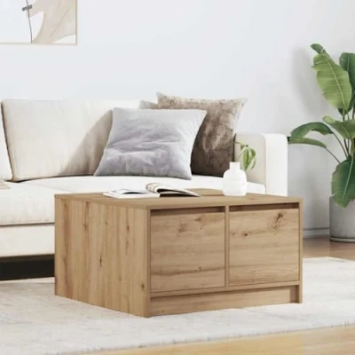 Image of vidaXL Coffee Table with Drawers Modern Engineered Wood Rectangular Cocktail/Centre in Artisan Oak, 70.5x70x40 cm, for Living Room or Office