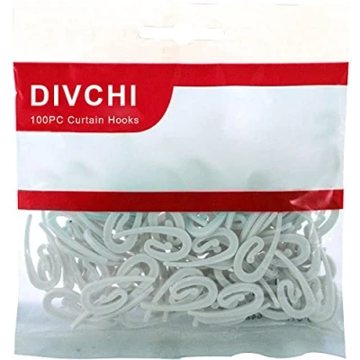 Image of DIVCHI 100 Piece White Plastic Curtain Hooks for Window Curtain, Door and Shower