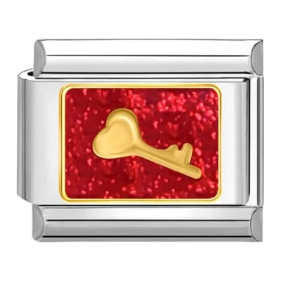Image of Quiges 9mm Italian Style Charm Link Module Stainless Steel Heart Whith Key for Bracelets