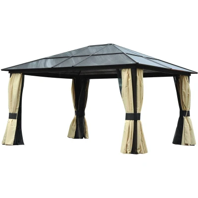 Image of Outsunny Hardtop Gazebo Canopy with Mosquito Netting Polycarbonate Roof Aluminium Frame84C 042