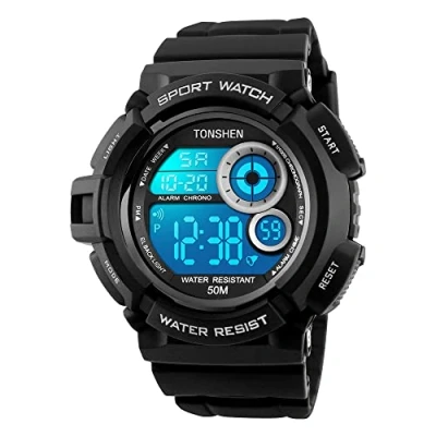 Image of TONSHEN Men&#039;s LED Digital Electronic Military Watch Multi Function 12H/24H Time 164FT 50M Water Resistant Simple Design Sport Watches (Black)