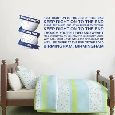 Image of Beautiful Game Birmingham City Football Club Crest &amp; Song Wall Sticker + BCFC Badge Vinyl Mural Decal Bedroom Gift Art (120cm x 50cm)