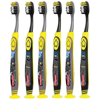 Image of Colgate Batman Toothbrush for Children with Suction Cup, Kids 5+ Years Old, Extra Soft, Pack of 6