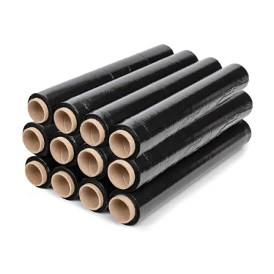 Image of Multi Use Strong Pallet Wrap Cling Film Heavy Duty Tear Resistant Stretch Packaging for Removals &amp; Warehouse High Quality 500mm x 200m (Black, 12 Rolls)