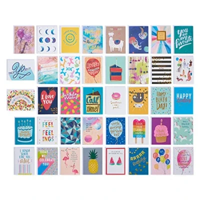 Image of UK Greetings Multipack of 40 Birthday Cards for Him/Her/Friend Vibrant Designs with Keepsake Box