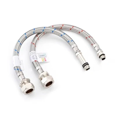 Image of Home Range 300mm WRAS Approved Pair of M12 x 15mm BSP Flexible Braided Hose Stainless Steel Bath Tap Flex Connectors, 10 Bar Pressure, Max 90C Durable Leakproof Plumbing Solution (300mm)