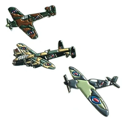 Image of WW2 Spitfire Lancaster &amp; Hurricane RAF Military Aircraft Metal Enamel Badges