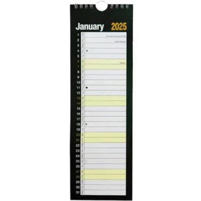Image of 2025 Slim month to view spiral bound wall planner calendar black and white