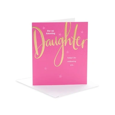 Image of UK Greetings Birthday Card for Daughter Pink &amp; Gold Design