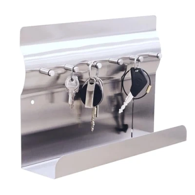 Image of RICOO Modern Key Holder for Wall, MB6001 Stainless Steel Rack with Shelf, Magnetic Wall Notes and Storage, 30x7x20cm, Silver Optimal Organizing Entryway, Kitchen, Office