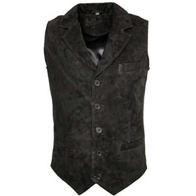 Image of Infinity Men’s Smooth Goat Suede Classic Smart Black Leather Waistcoat XL