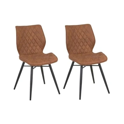 Image of Beliani Retro Set of 2 Fabric Dining Chairs Metal Legs Quilted Armless Brown Lisle